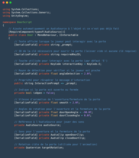 Script C# – DoorScript (partie 1)